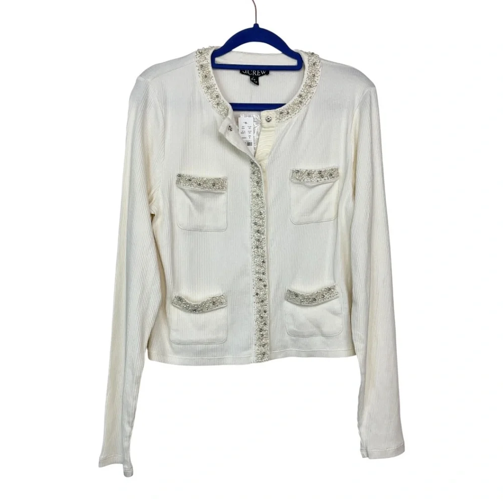 J. Crew Vintage Rib Lady‎ Jacket with Jewel Trim NWT